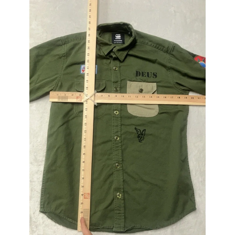 DEUS EX MACHINA G-Star Raw Logo Patch Cargo Shirt Jacket Green Military Mens M
